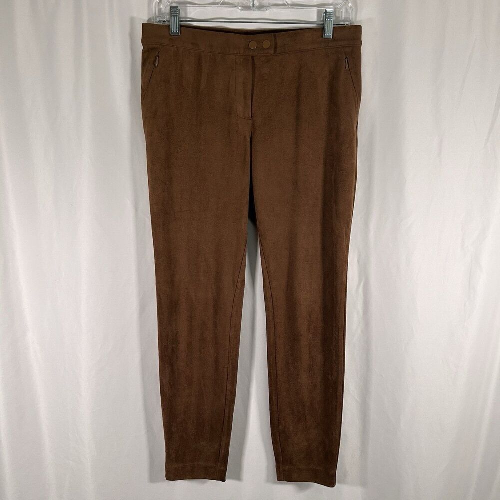 J Jill Suede Pants Womens Small Petite Brown Snap Zip Ankle Leggings Zip Pockets